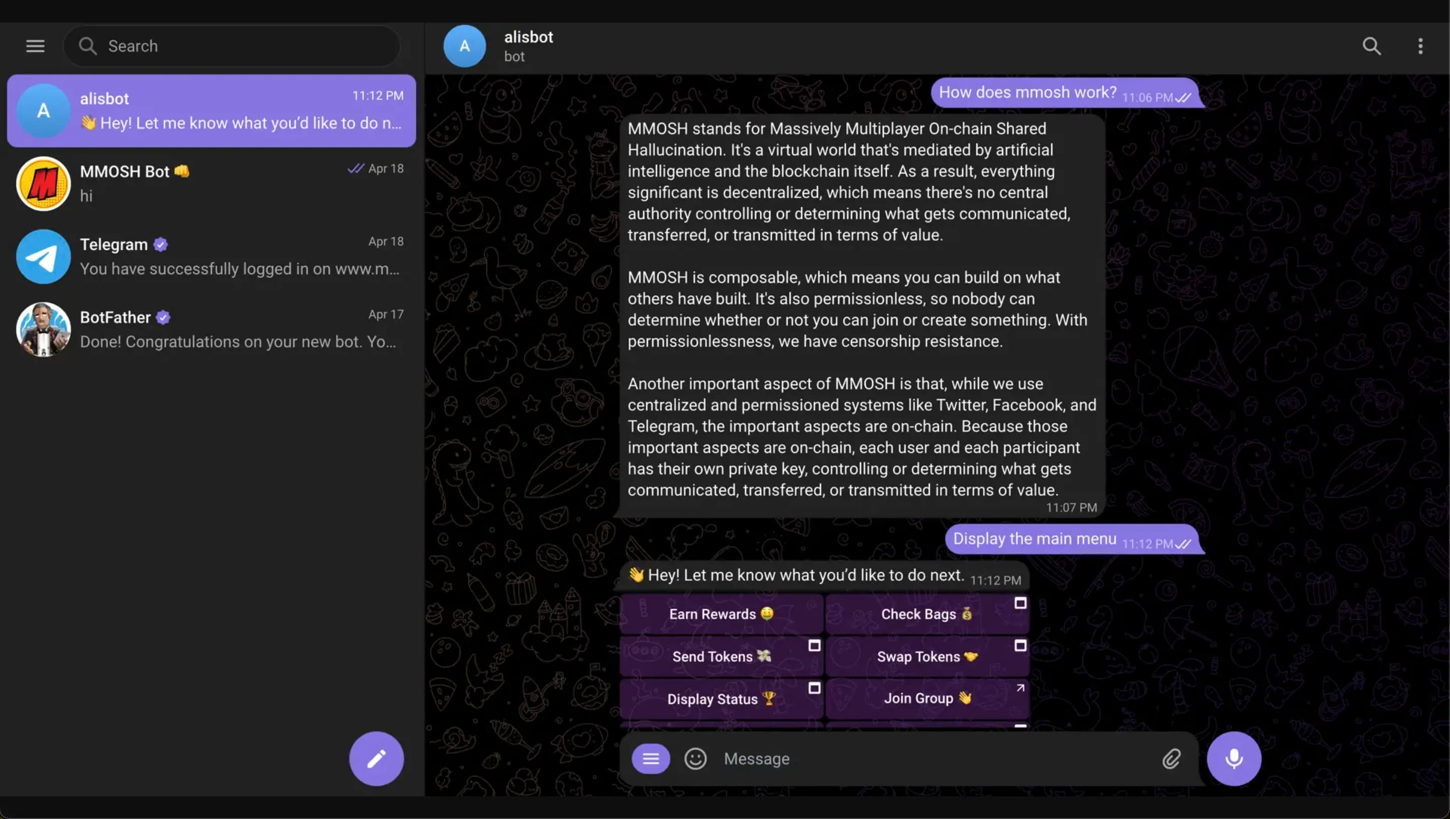 AI Telegram Bot — Crypto Management project screenshot